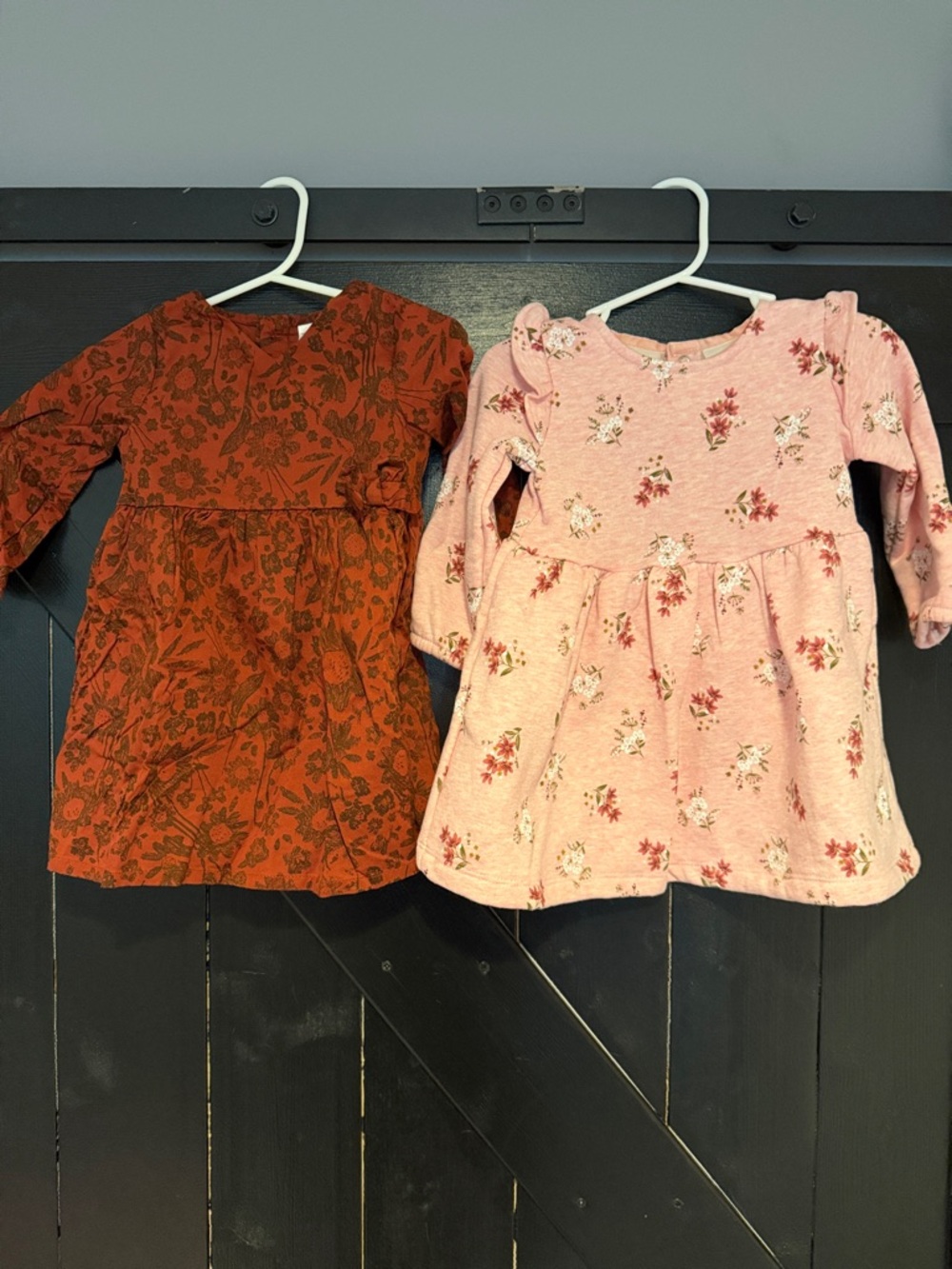 Girls' Floral Long-Sleeve Dress - Pink and Rust